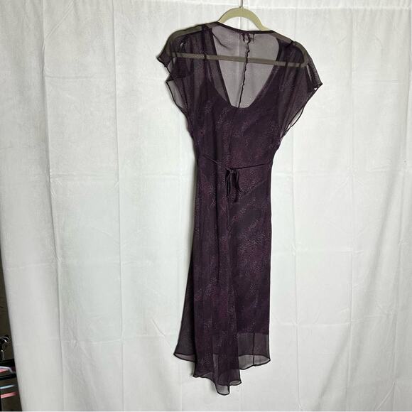 Vintage Blind Date Purple Semi Sheer Mesh V Neck Flutter Cap Sleeve Mini Dress - Picture 2 of 9
